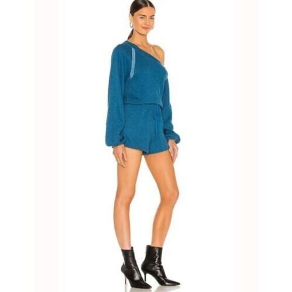 Lovers and Friends Women's Sz S Teal Off Shoulder Long Sleeve Fleece Romper $148 - Picture 4 of 5